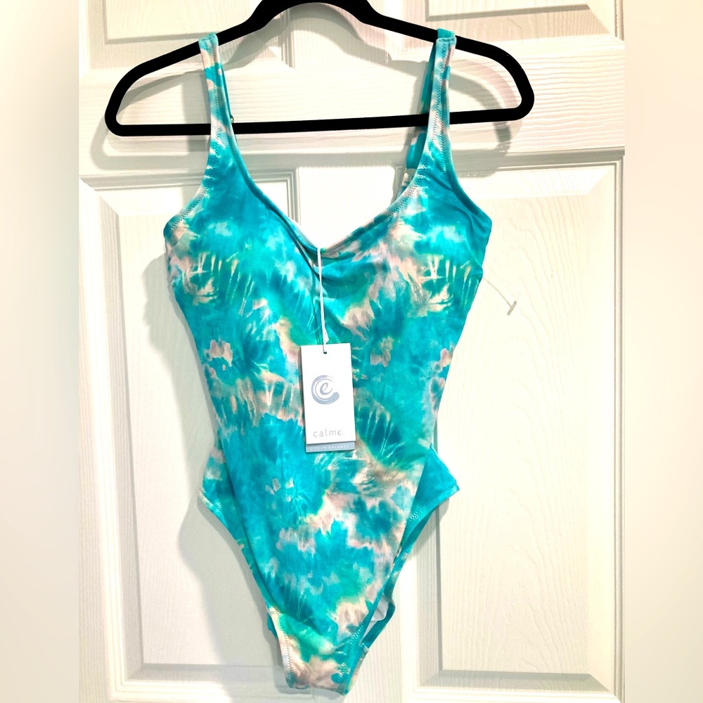 Johnny Was Calme One Piece Tank Swimsuit Aqua Keys Turquoise Size Large